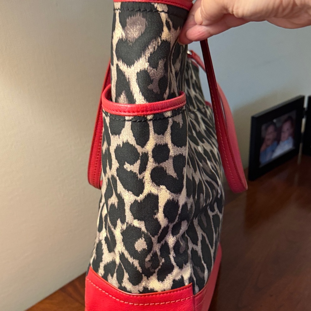 Coach Leopard Print Tote with Red Leather Trim - Picture 5 of 14